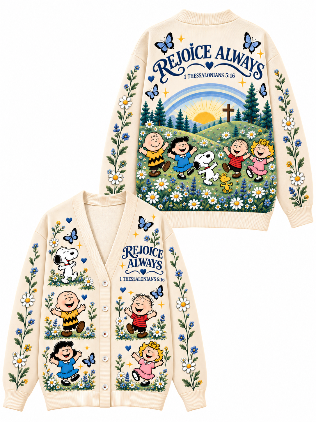 Rejoice Always Gift For Her - Personalized Christian Knitted Cardigan