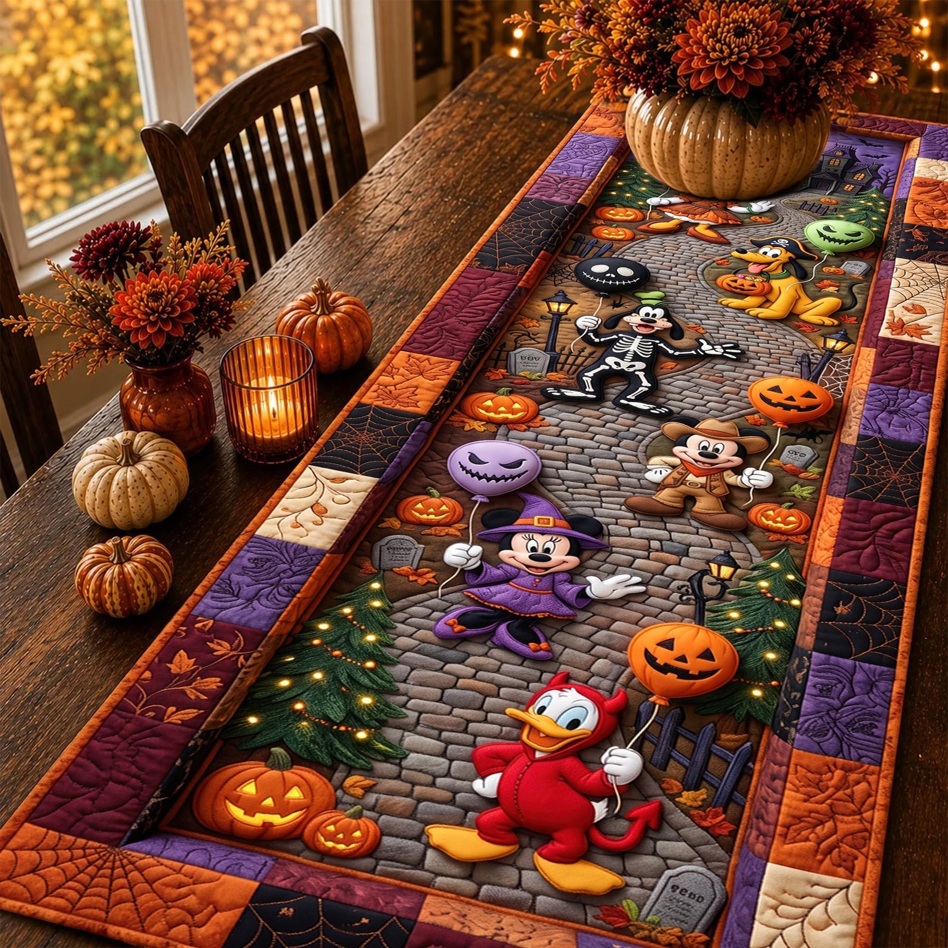 Haunted Village - Personalized Quilted Table Runner - Halloween Gift For Family