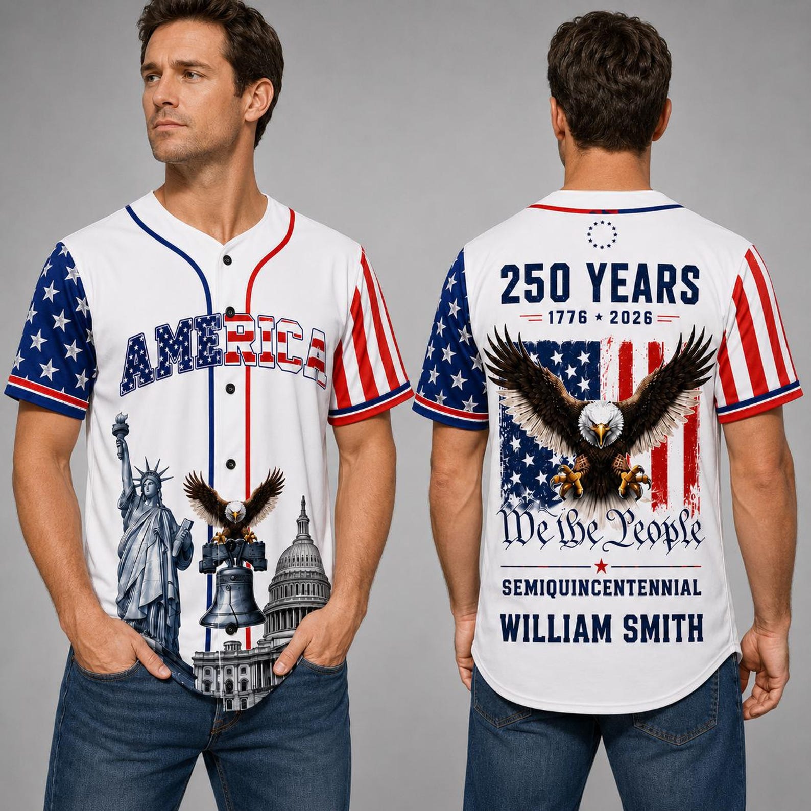 We The People Semiquincentennial America 250 Years - Personalized Baseball Jersey - Gift For Family HN02