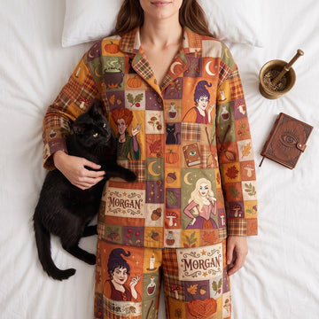 Three Witches Patchwork Style Custom Name Halloween Gift - Personalized Pajama For Adult, Kid HH01