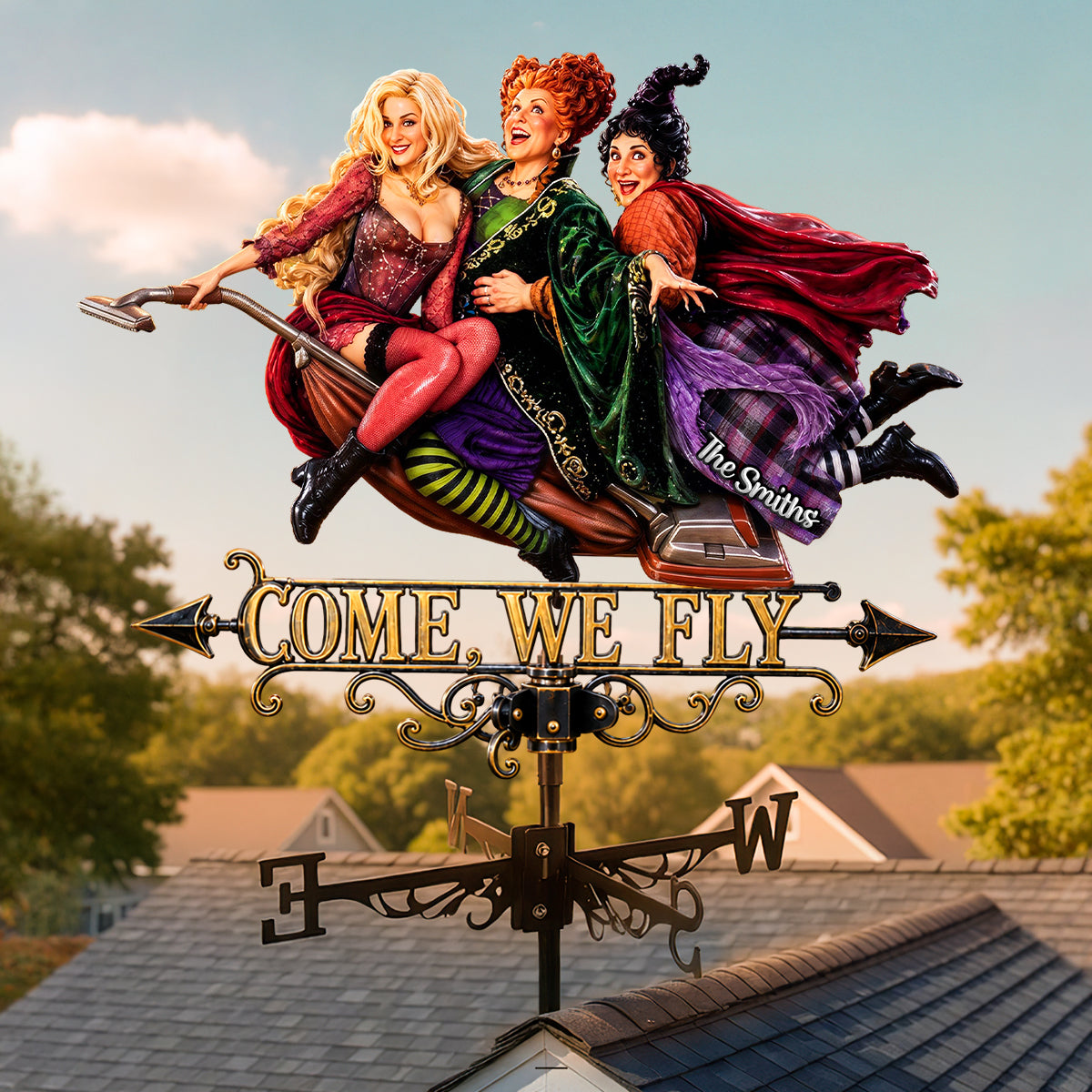 Spooky Witch Trio Halloween Outdoor Roof Garden Decor Gift For Family - Personalized Weather Vane VD01