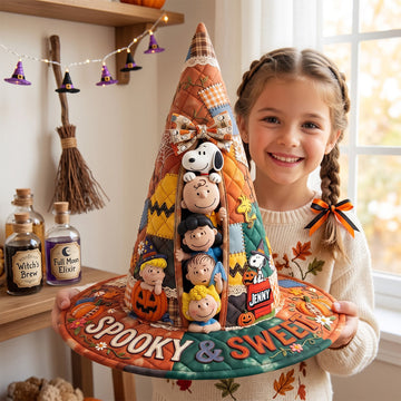 PeNu Spooky And Sweet Custom Name Halloween Gift For Her - Personalized Quilted Witch Hat NL122