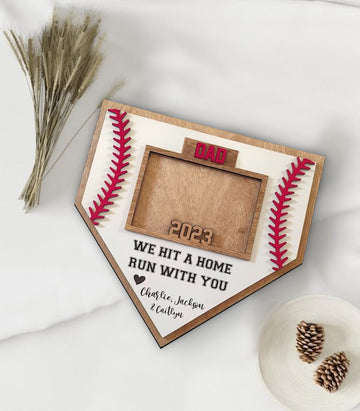 litzzy Father Baseball Sign, Fathers Day Baseball Picture Frame, Gift For Father, Baseball Gift For Dad, Father's Day Gift Custom Wooden Sign   