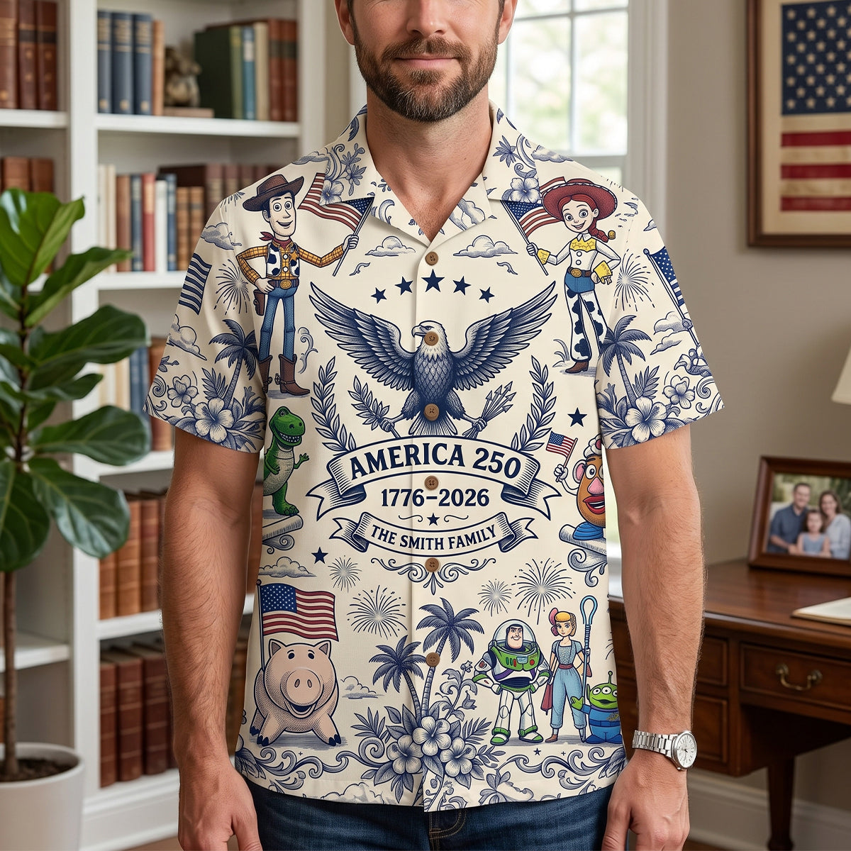 Patriotic Friends Toile De Jouy Hawaiian Shirt – USA 250 Celebration 01patn180626 - image 3