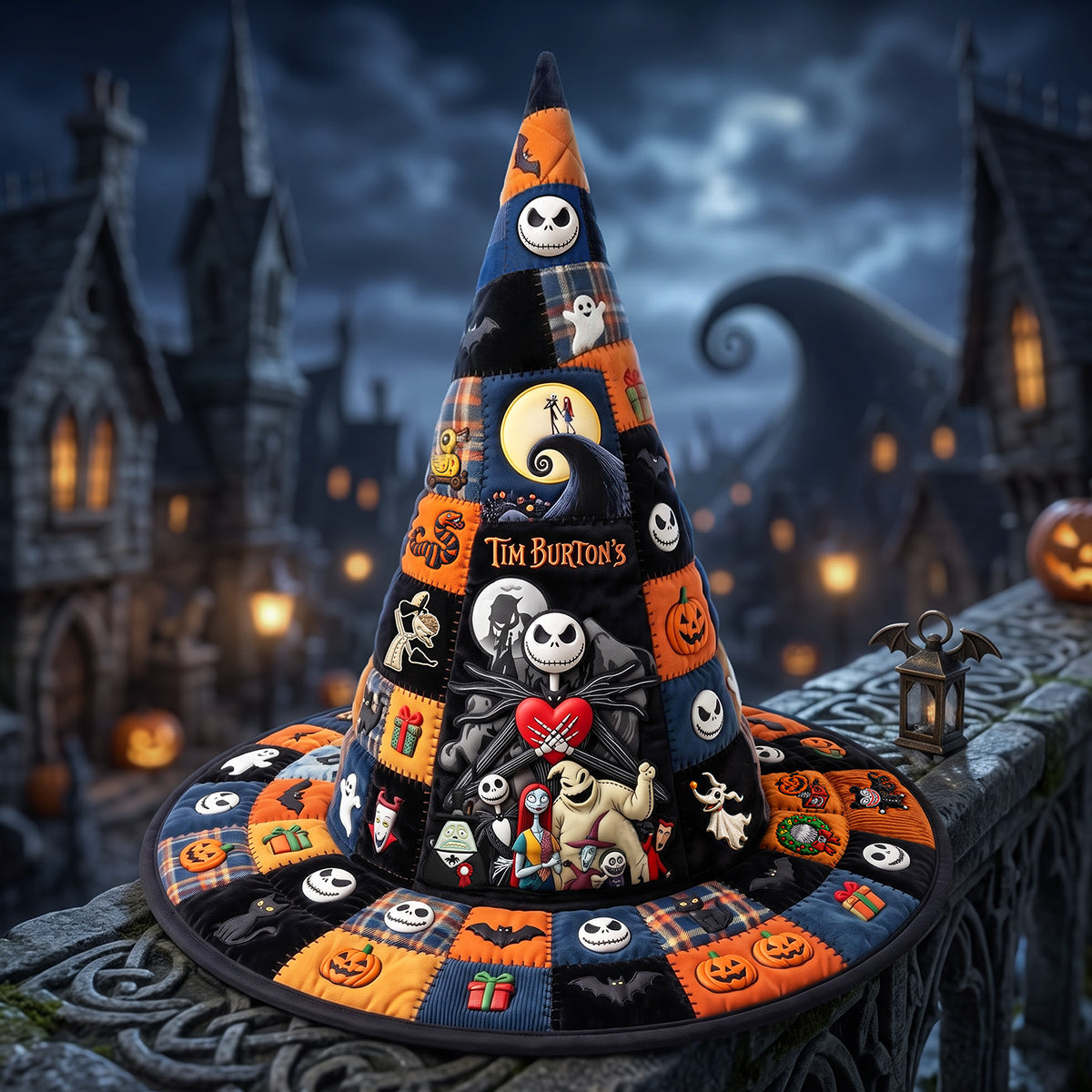Spooky Haunted Pumpkin Town Custom Name Gift For Her - Personalized Halloween Quilted Witch Hat NL122