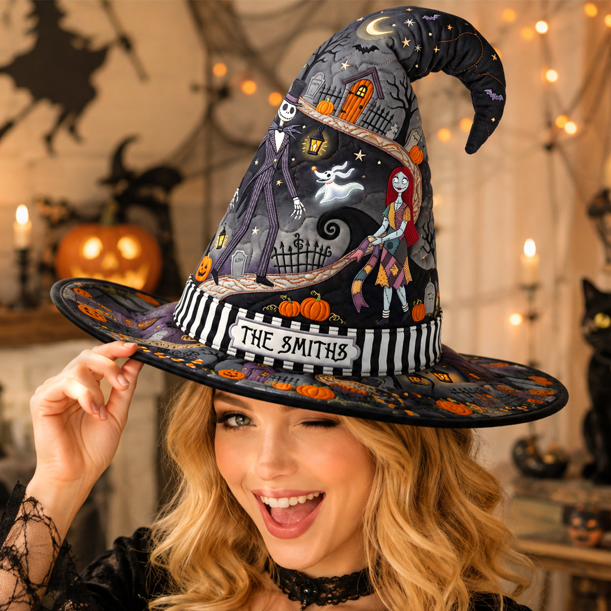 NL122 Spooky Pumpkin Town - Personalized Quilted Witch Hat - Halloween Gifts