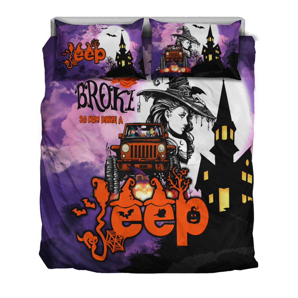 My Broom Broke So Now Drive A Jeep Halloween Bedding Set - LT2 - image 3