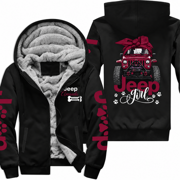 Personalized Burgundy Fleece Zip-Up Hoodie: Girl, Dog, and Jeep-DN0610260928