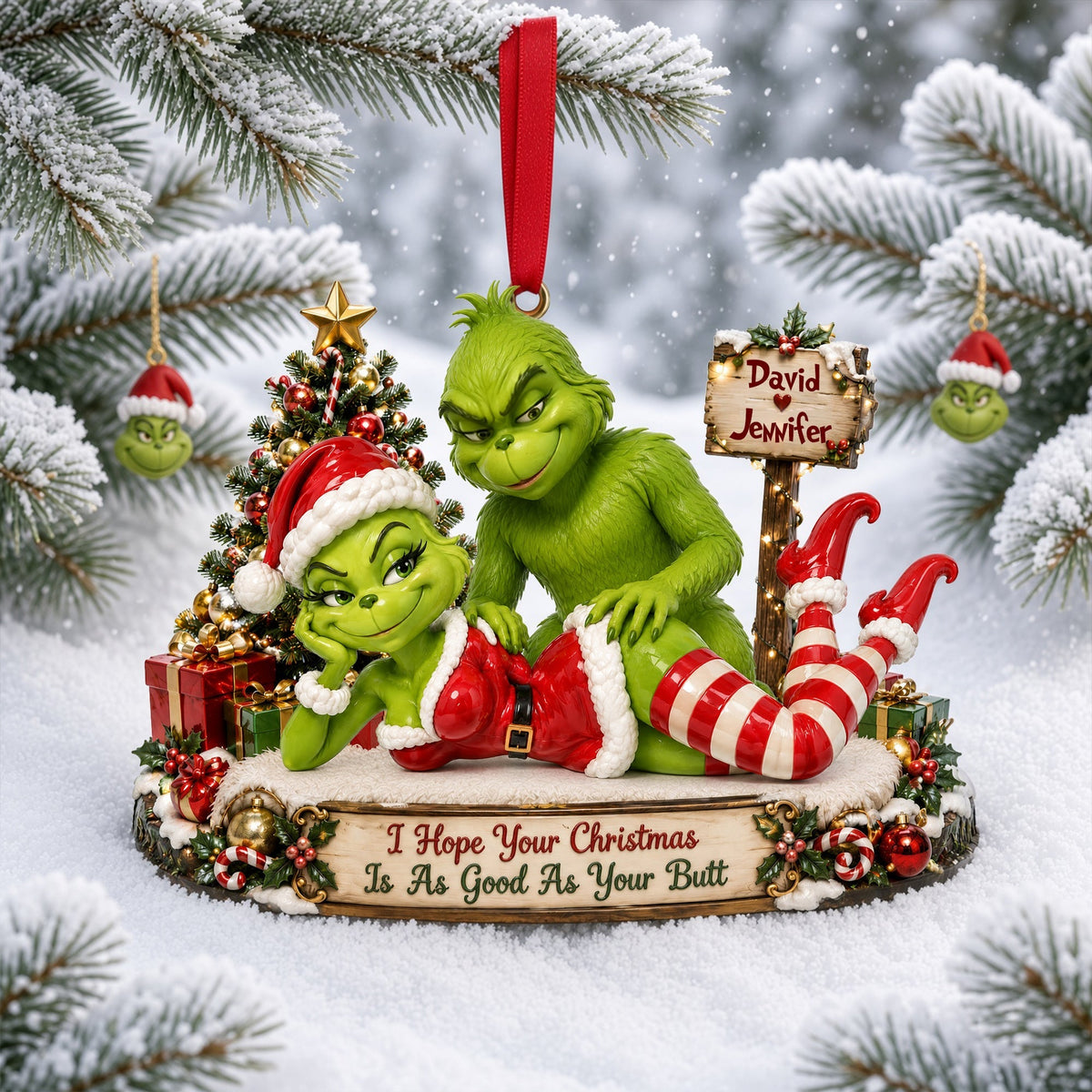 I Hope Your Christmas Is As Good As Your Butt - Personalized Cheeky Christmas Couple Ornament Ornament PopCulturePrints