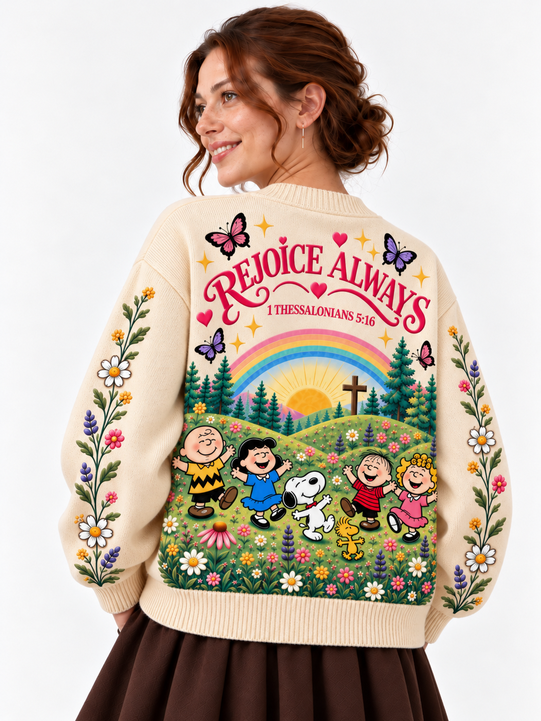 Rejoice Always Gift For Her - Personalized Christian Knitted Cardigan