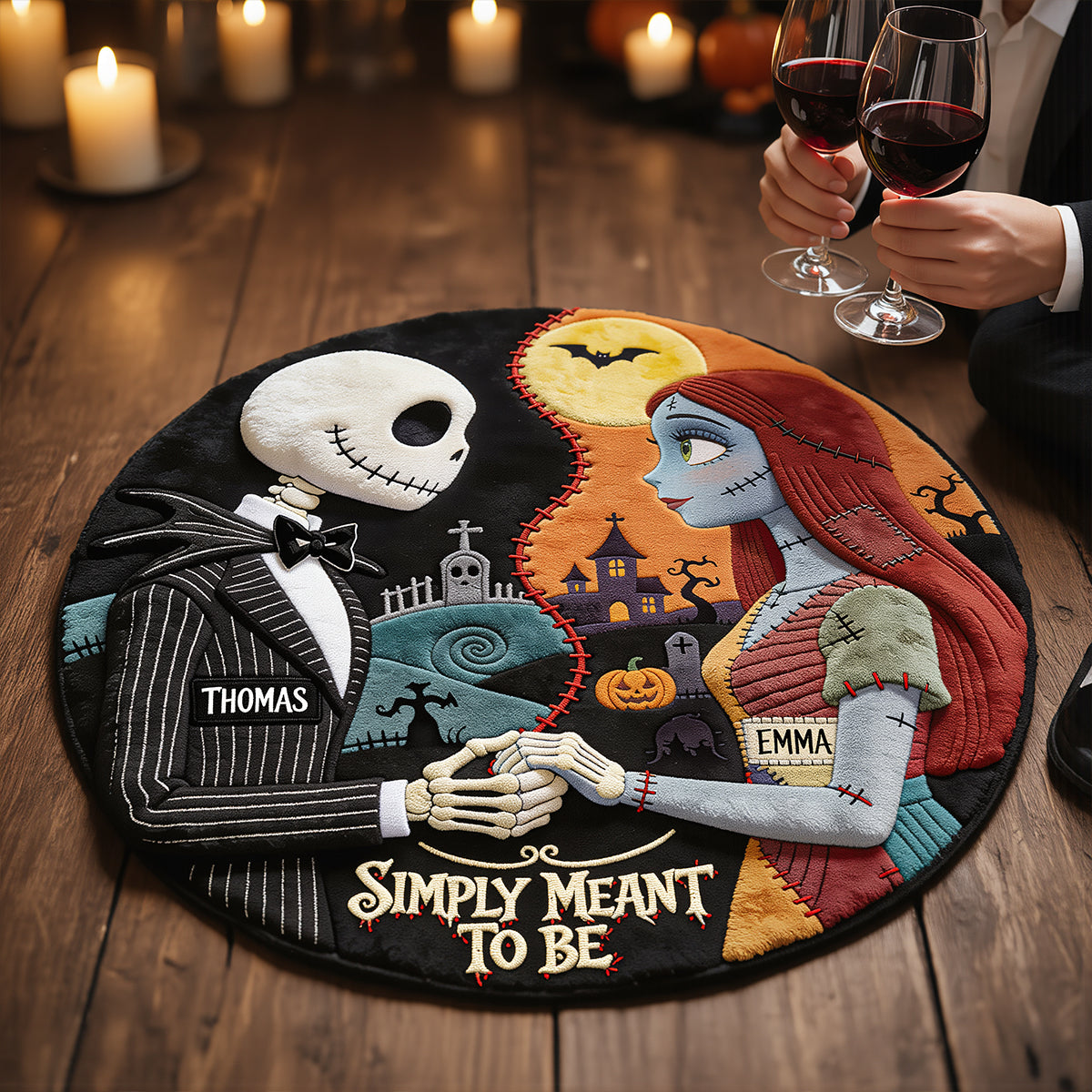 “Embrace the Spooky Spirit!” - Spooky Couple Round Mat - Personalized Halloween Gift for Couples, Friends, and Family Doormat PopCulturePrints