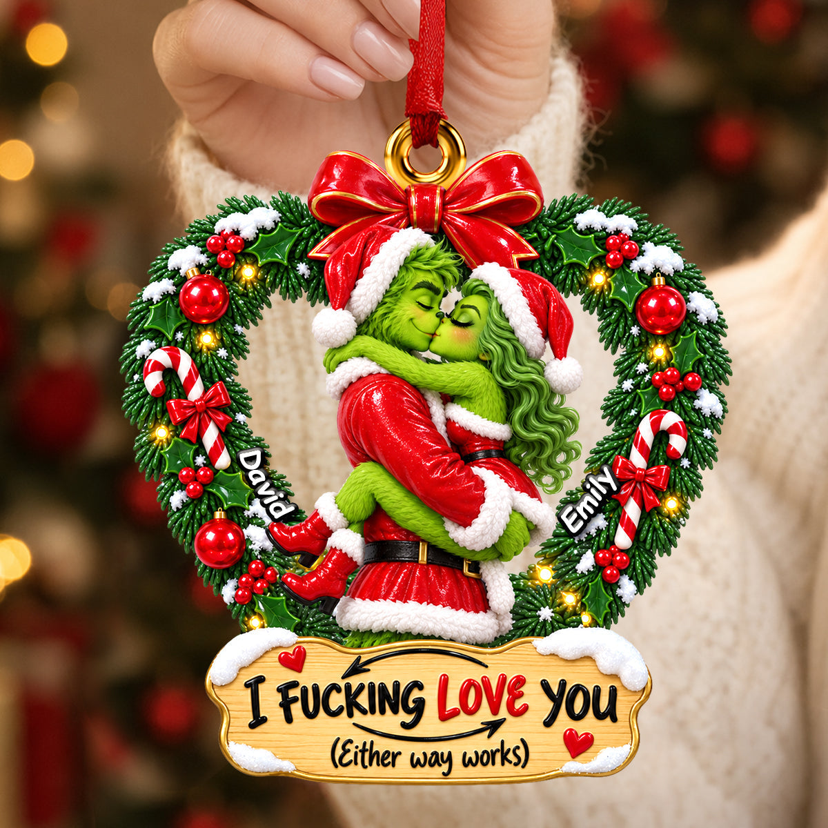 I F*CKING LOVE YOU - Kissing Couple Christmas Ornament - Personalized Gift for Couples Ornament PopCulturePrints