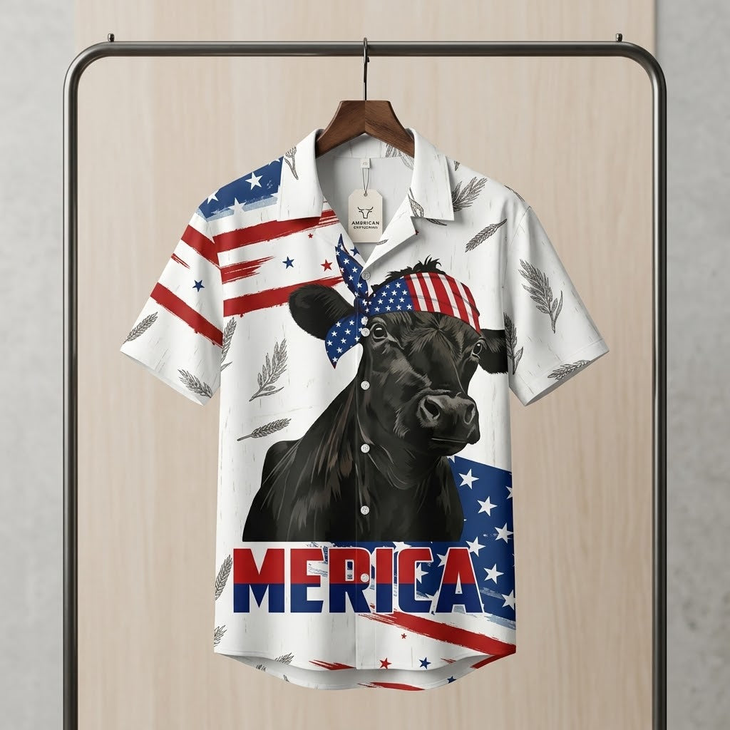 Patriotic Black Angus American Flag - Personalized Hawaiian Shirt - Gift For Patriotic Farmers - image 2