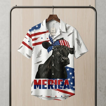 Patriotic Black Angus American Flag - Personalized Hawaiian Shirt - Gift For Patriotic Farmers - image 2