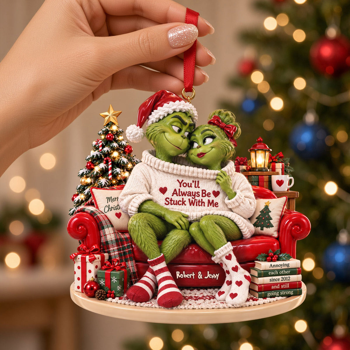 You’ll Always Be Stuck With Me - Personalized Couple Ornament Ornament PopCulturePrints