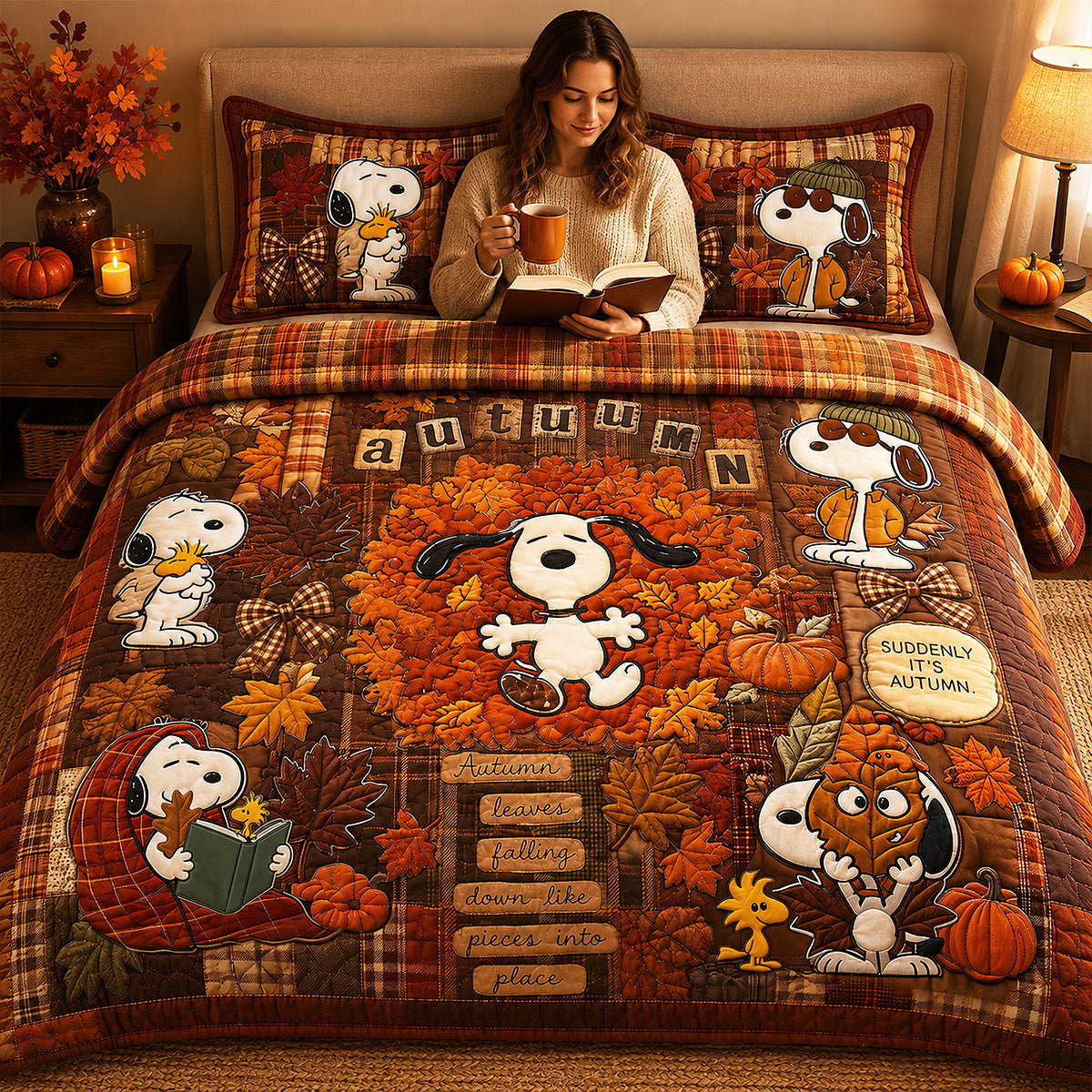 PeNu Tis The Autumn Season Custom Name Gift For Family - Personalized Quilted Bedding Set NL122