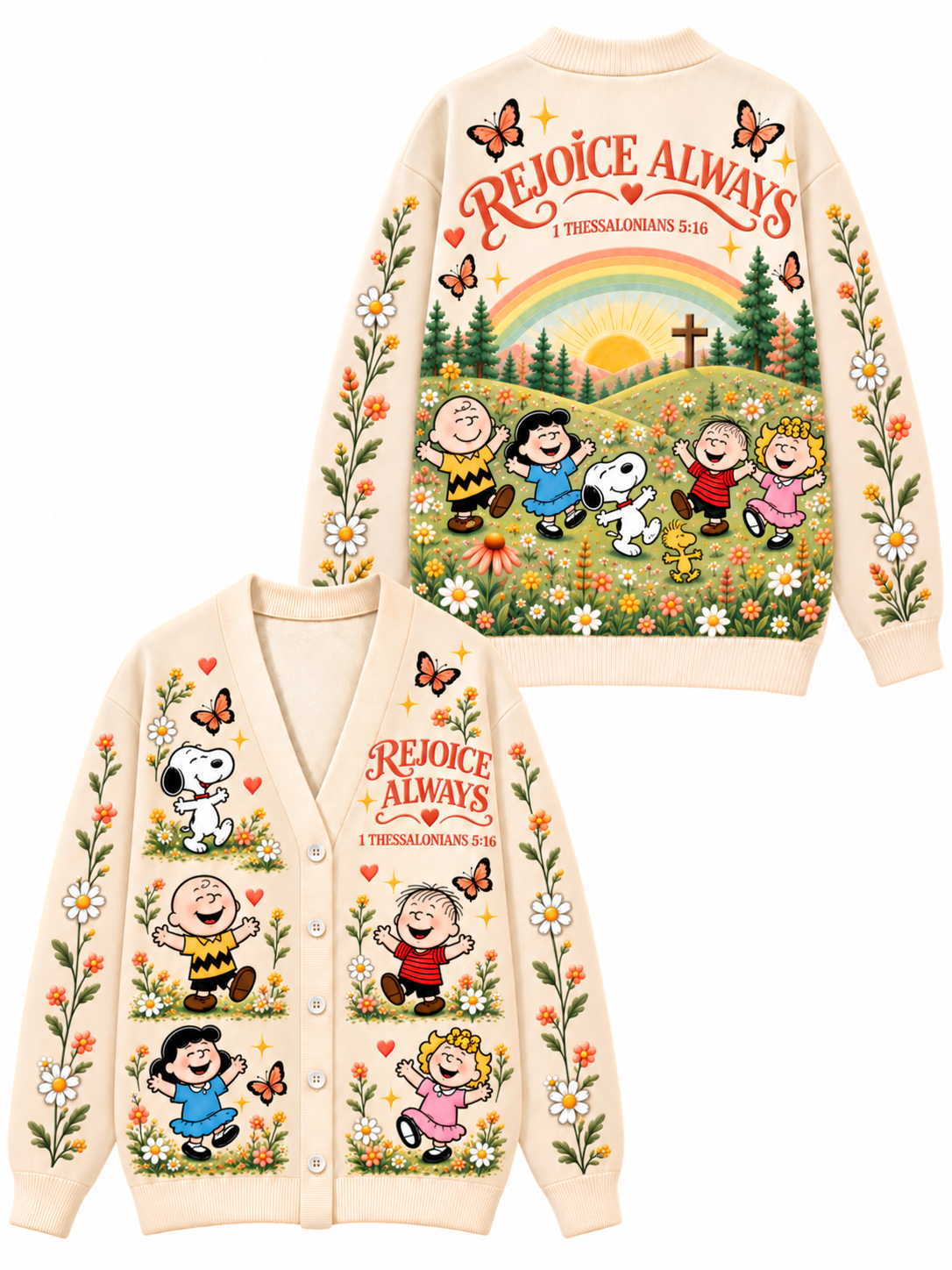 Rejoice Always Gift For Her - Personalized Christian Knitted Cardigan