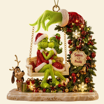 Grch Green Monster Kissing Merry Christmas Gift For Couples - Personalized Ornament