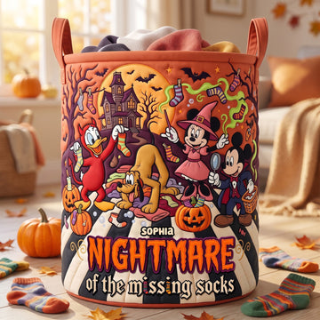 MkMo Nightmare Of The Missing Socks - Personalized Quilted Laundry Basket - Halloween Gift For Laundry Lovers
