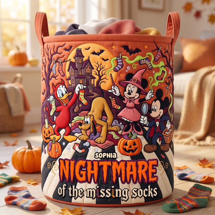 MkMo Nightmare Of The Missing Socks - Personalized Quilted Laundry Basket - Halloween Gift For Laundry Lovers