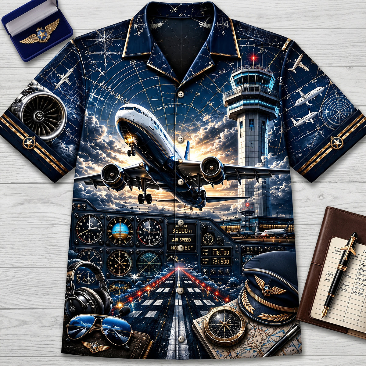 Aviation Pilot Control Tower Runway Cockpit - Personalized Hawaiian Shirt - Gift For Him