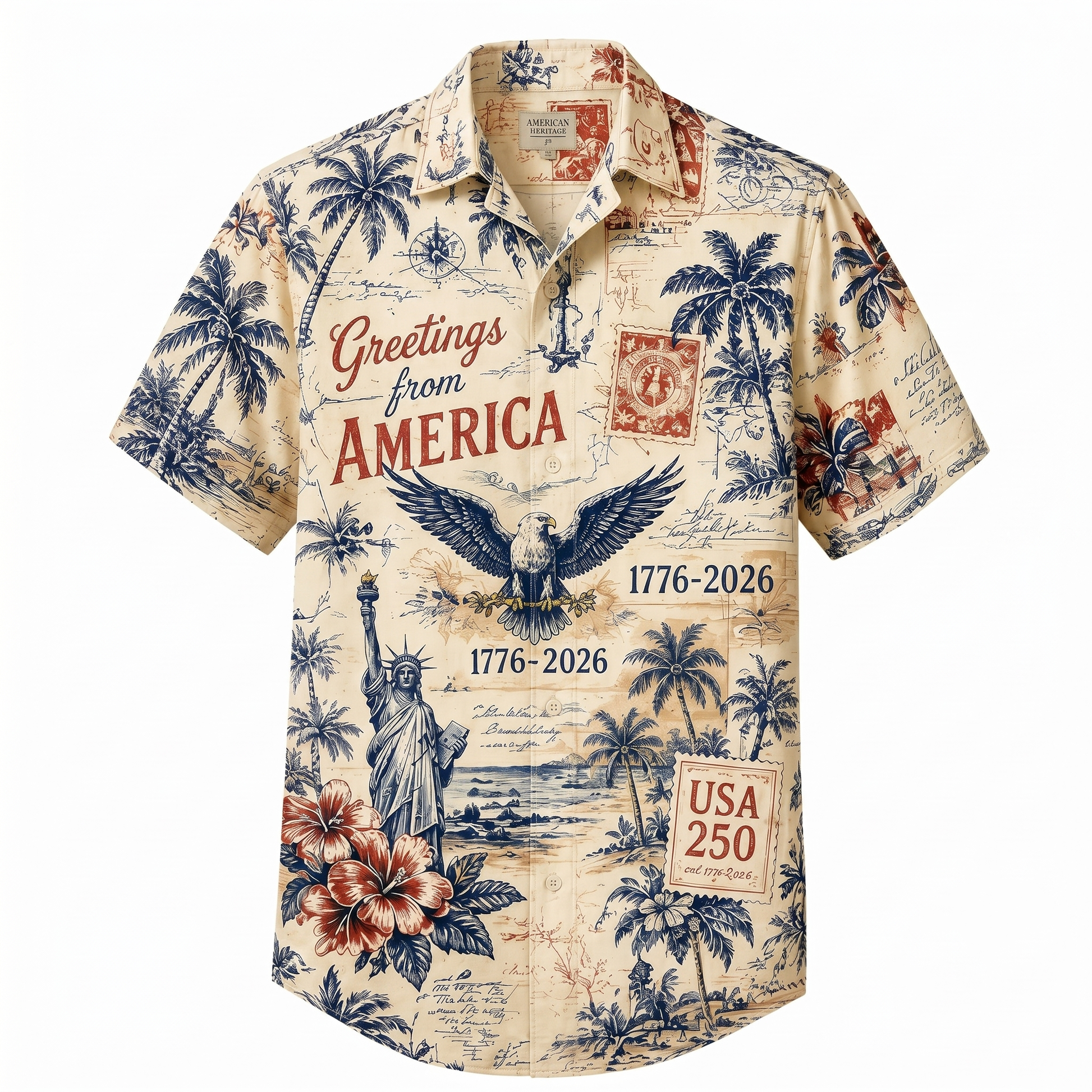 Vintage Greetings From America Hawaiian Shirt, USA 250th Anniversary AOP Hawaii Shirt 685263 - image 4