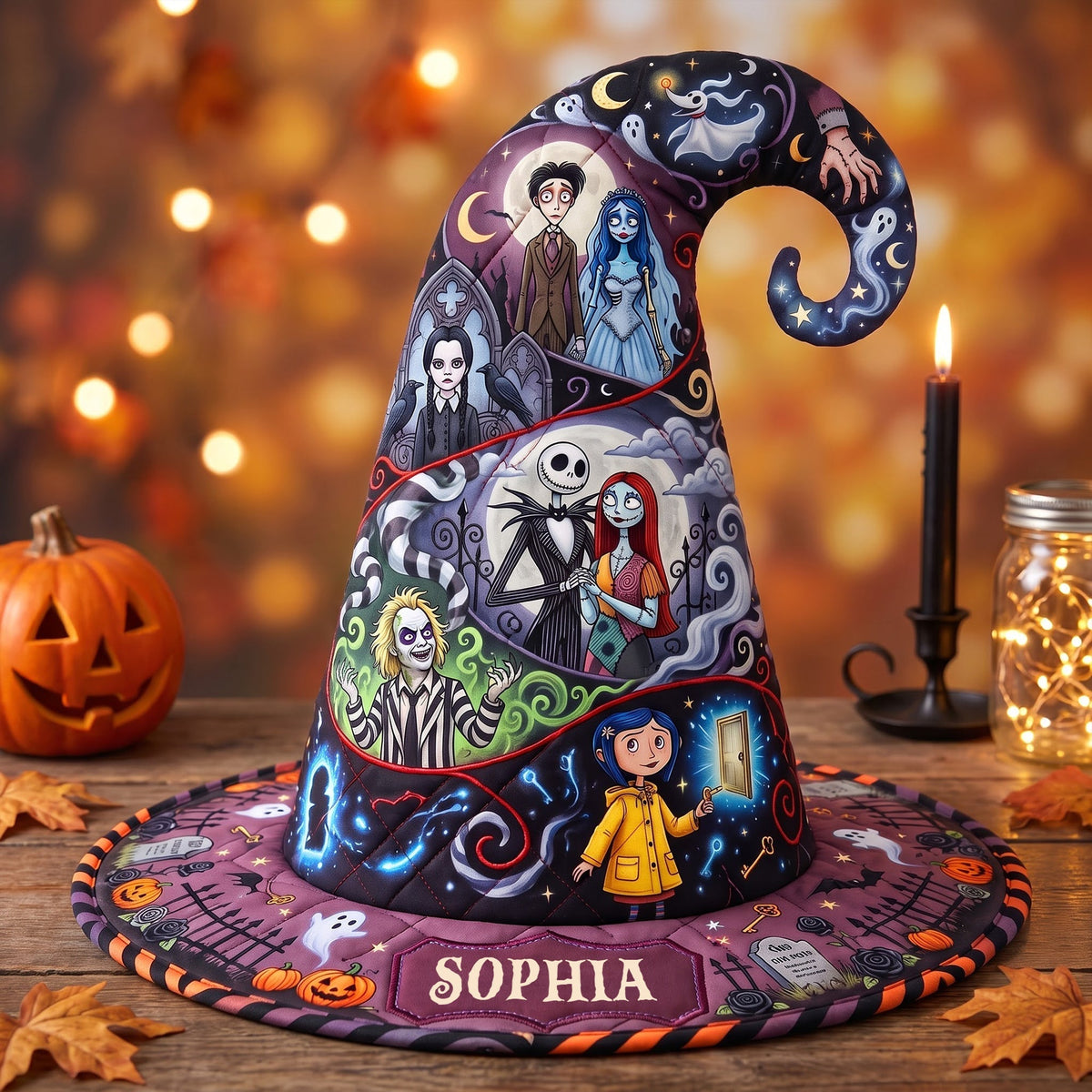 Spooky Haunted Village - Personalized Quilted Witch Hat - Halloween Gifts
