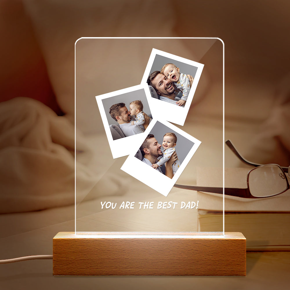 litzzy Customized Father's Day Gift, Personalized Photo Wooden Base Night Light for Dad, Gift For Father's Day Night Light   