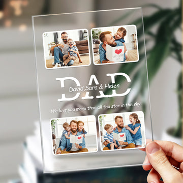 litzzy Personalized Photo Night Light with Name We Love You More Than All the Star In the Sky for Dad, Gift For Father's Day Night Light Plaque  