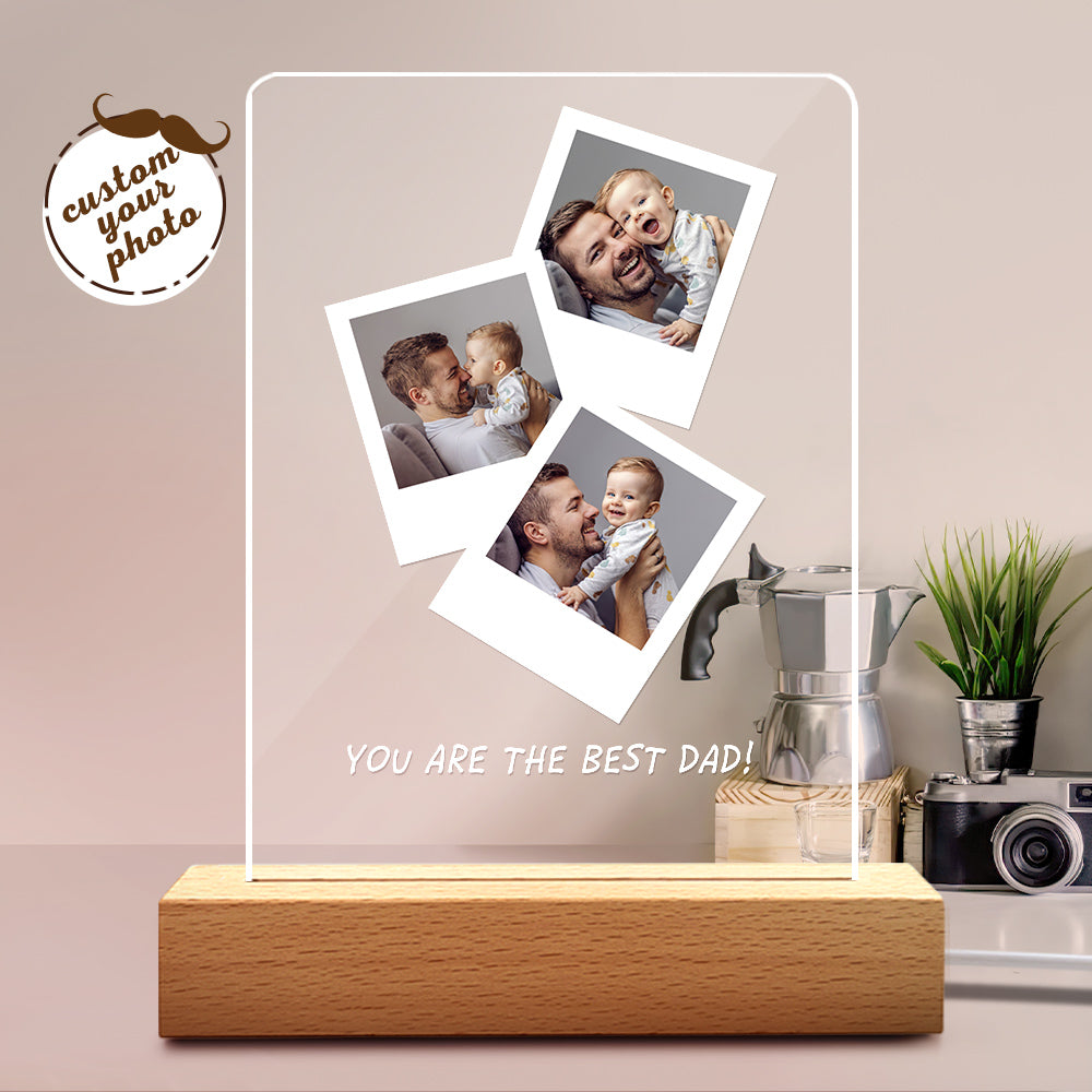 litzzy Customized Father's Day Gift, Personalized Photo Wooden Base Night Light for Dad, Gift For Father's Day Night Light Wooden Base Night Light  