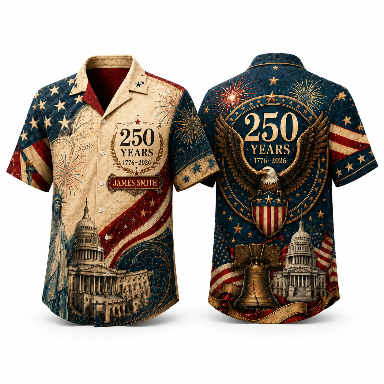 America 250 Years Of Freedom Patriotic Eagle - Personalized Hawaiian Shirt - Gift For Men, Patriots