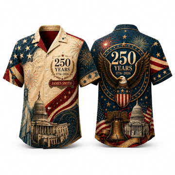 America 250 Years Of Freedom Patriotic Eagle - Personalized Hawaiian Shirt - Gift For Men, Patriots