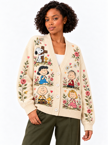 He First Loved Us 1 John 4:19 Christian Gift For Her - Personalized Knitted Cardigan