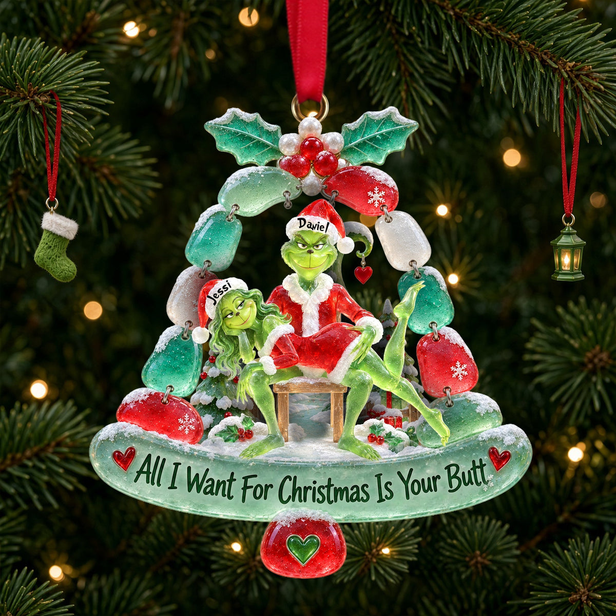 All I Want For Christmas Is Your Butt - Cheeky Mistletoe Couple Acrylic Ornament - Personalized Christmas Gifts for Couples Ornament PopCulturePrints