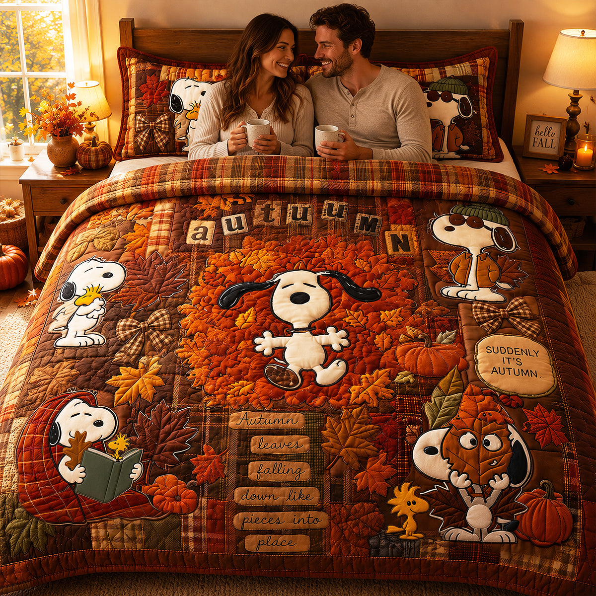 PeNu Tis The Autumn Season Custom Name Gift For Family - Personalized Quilted Bedding Set NL122