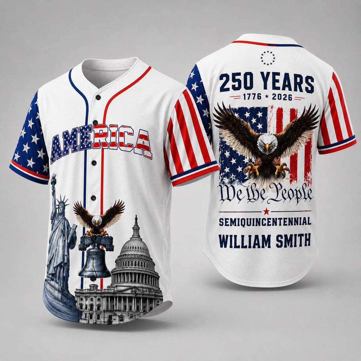We The People Semiquincentennial America 250 Years - Personalized Baseball Jersey - Gift For Family HN02