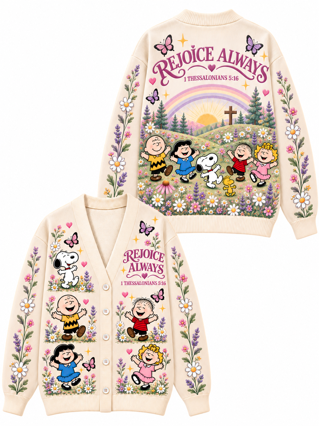 Rejoice Always Gift For Her - Personalized Christian Knitted Cardigan