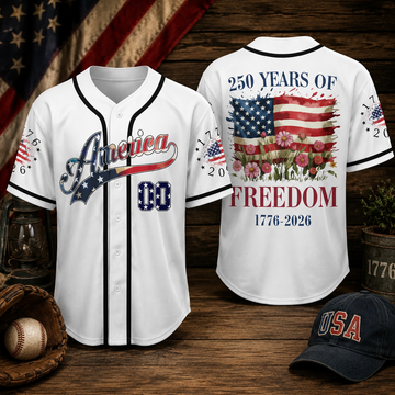 America 250 Years of Freedom Red White Blue Flag And Flowers - Personalized Baseball Jersey - Gift For Patriots