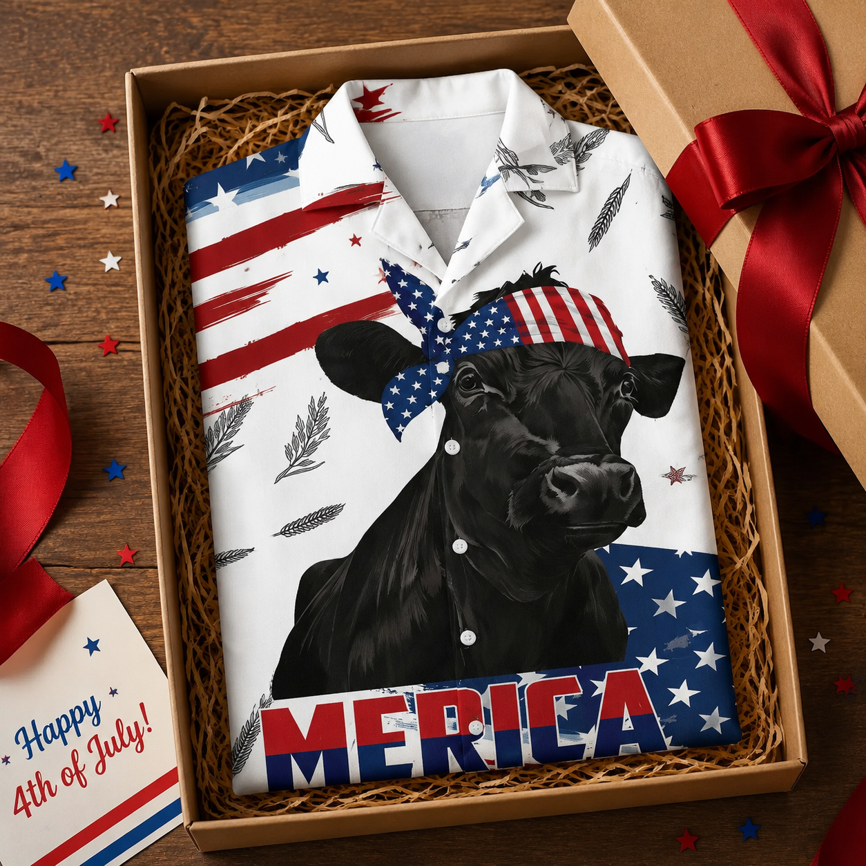 Patriotic Black Angus American Flag - Personalized Hawaiian Shirt - Gift For Patriotic Farmers - image 3
