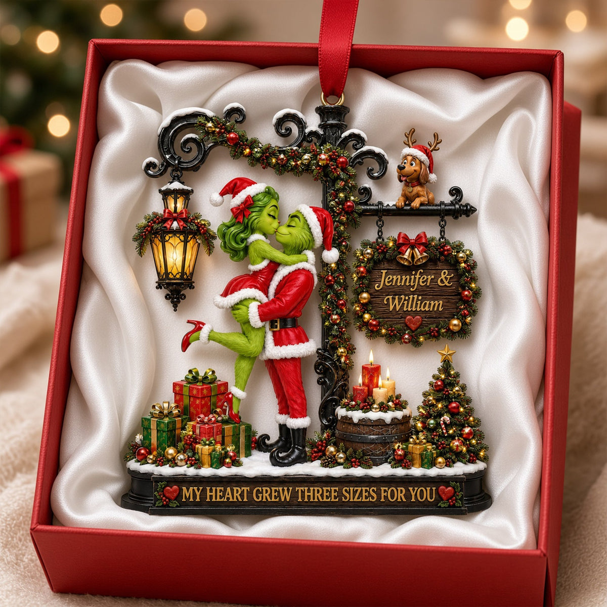 My Heart Grew Three Sizes For You - Romantic Kissing Couple Christmas Acrylic Ornament | Personalized Gift for Couples Ornament PopCulturePrints
