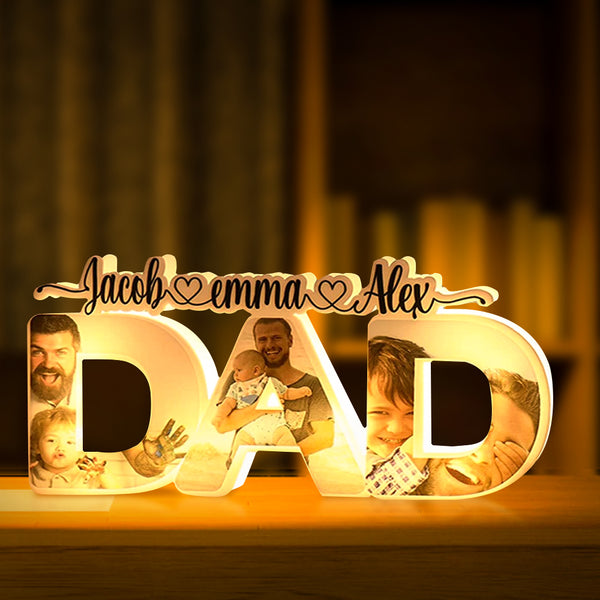 litzzy Personalized Father's Day Night Lamp Custom Acrylic Family Photo Dad Night Light with Name, Gift For Father's Day Night Light   