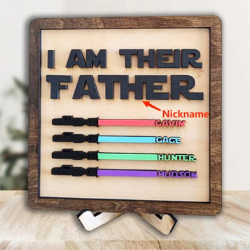 litzzy Personalized Lightsaber Gift I Am Their Father Sign, Fathers Day Gift, Dad Gift, Gift For father's day Custom Wooden Sign   