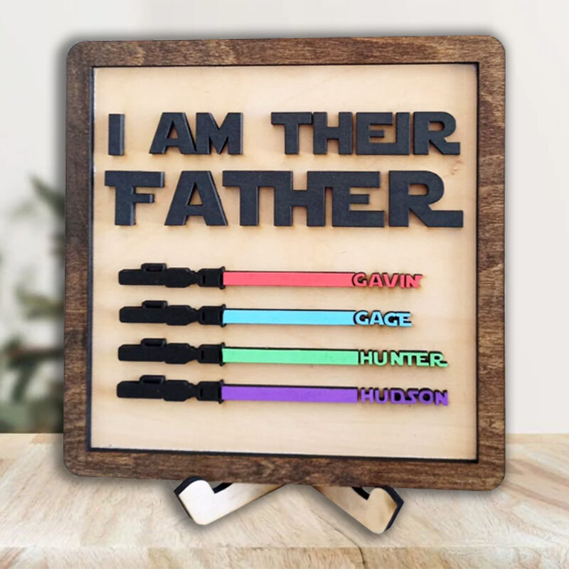 litzzy Personalized Lightsaber Gift I Am Their Father Sign, Fathers Day Gift, Dad Gift, Gift For father's day Custom Wooden Sign   