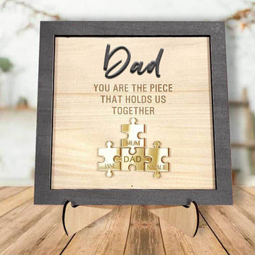 litzzy Personalized Name Puzzle Frame "You Are The Piece That Holds Us Together" for Father's Day Custom Wooden Sign   