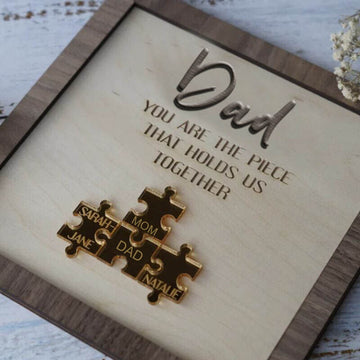litzzy Personalized Name Puzzle Frame "You Are The Piece That Holds Us Together" for Father's Day Custom Wooden Sign   