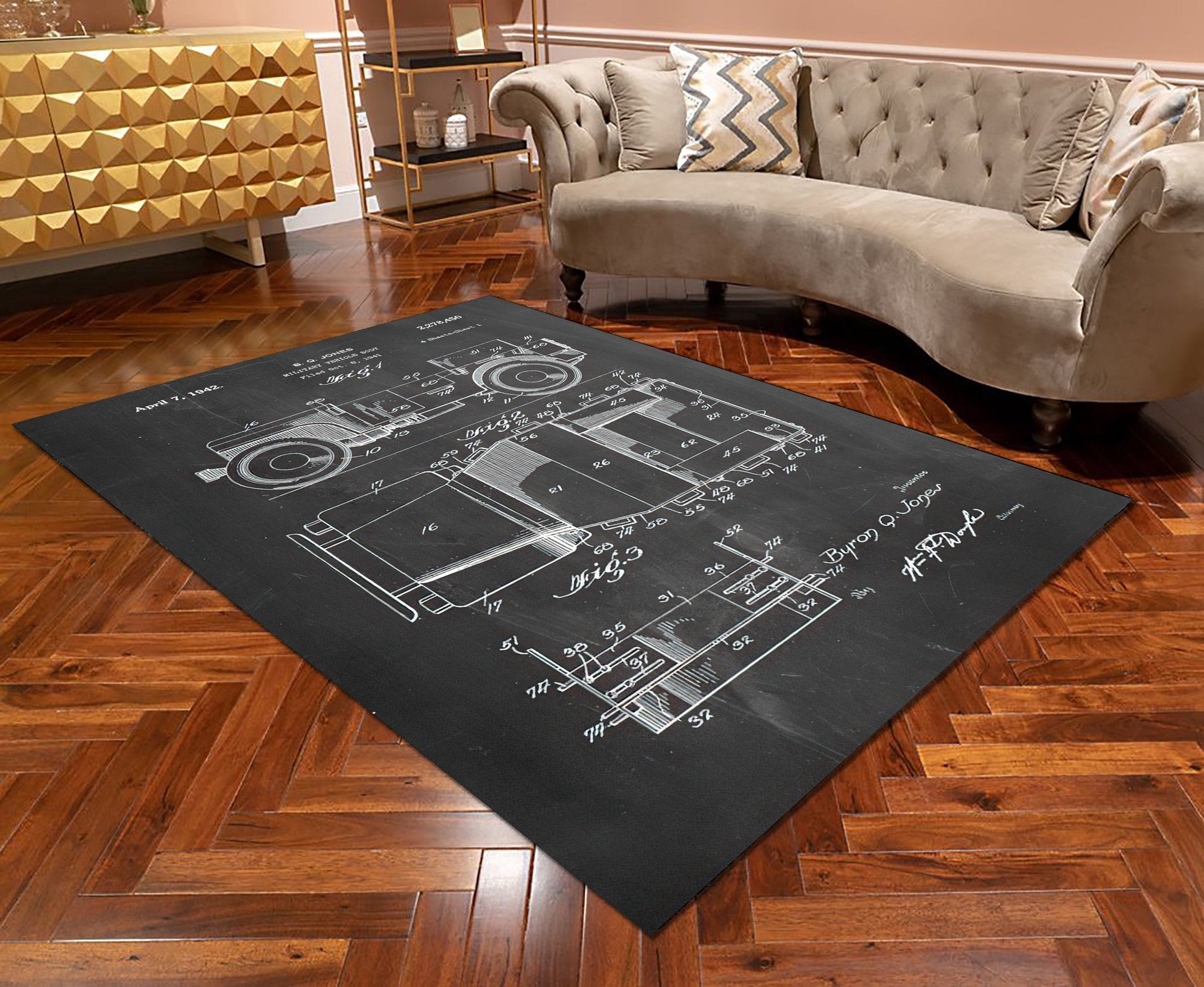 Willy's Jeep Patent Blueprint Area Rug LT11