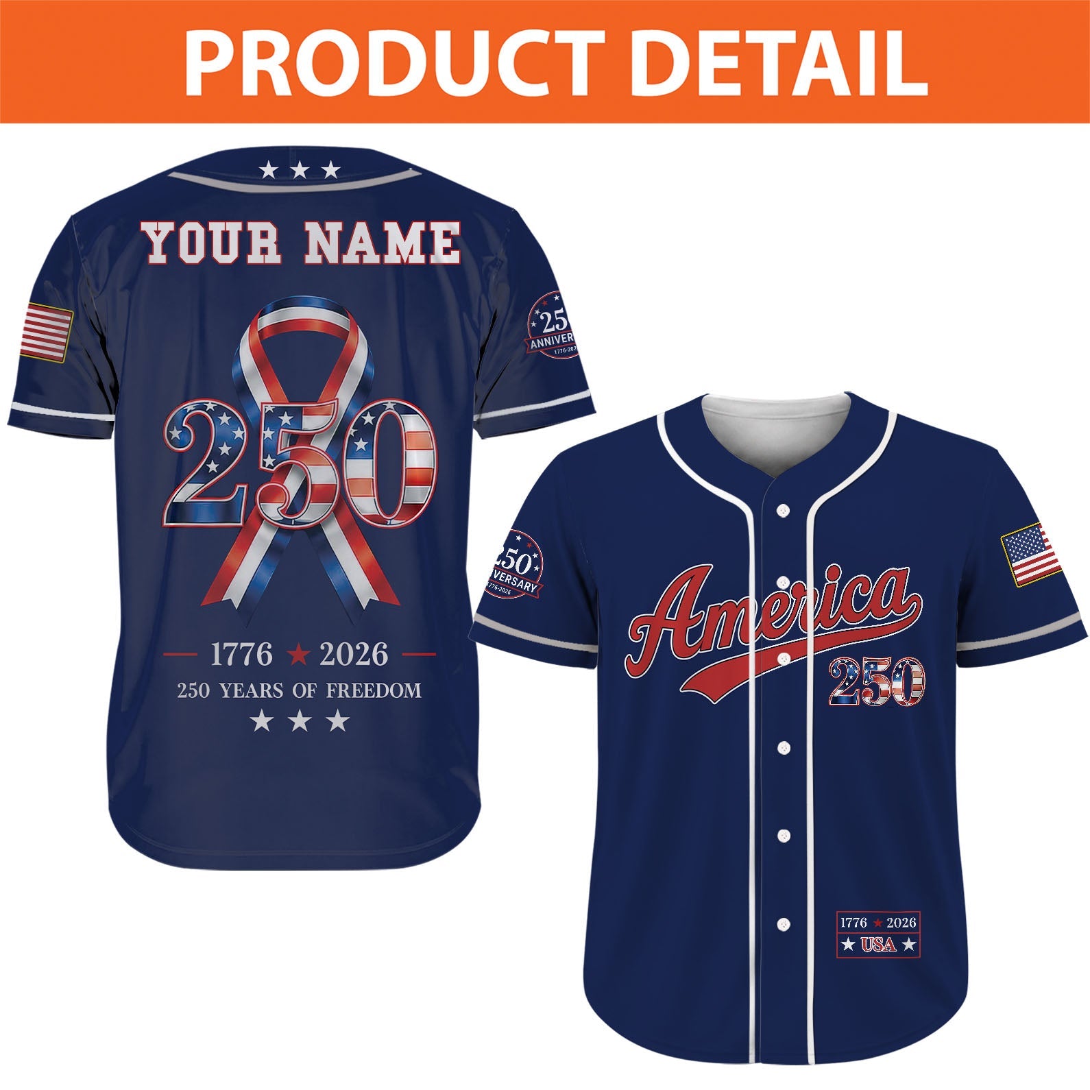 USA 250th Anniversary Baseball Jersey, Personalized 250 Years Of Freedom Shirt, Patriotic 4th Of July Gift 685208 - image 4