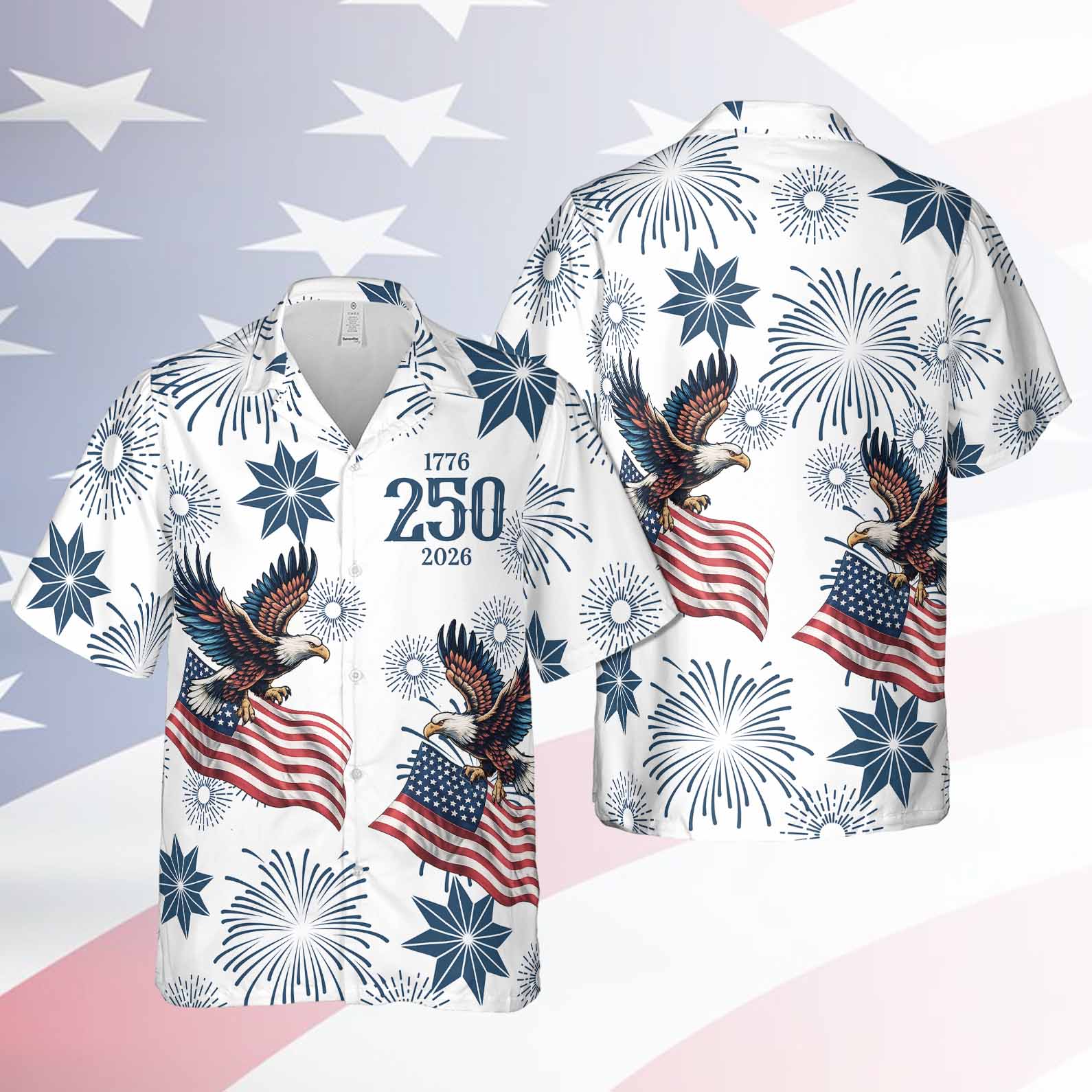 USA 250th Anniversary Hawaiian Shirt, Eagle US Flag AOP Hawaii Shirt, Patriotic 4th Of July Gift 685224