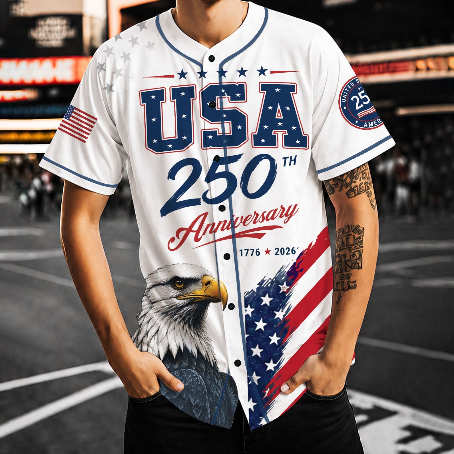 USA 250 Years Anniversary Baseball Jersey, Patriotic Eagle 1776–2026 Shirt, 4th of July America Jersey 685257 - image 6