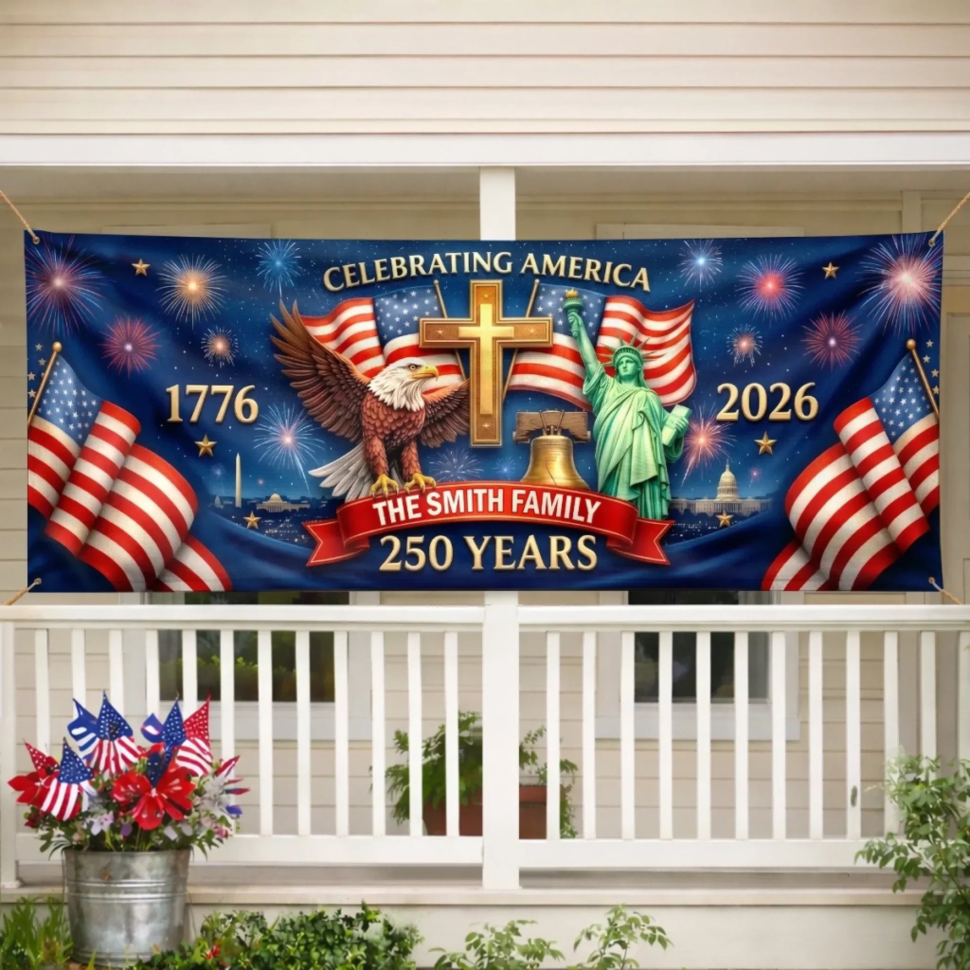 God Bless America Celebrating 250 Years Of Freedom - Personalized Outdoor Banner - Gift For Patriotic Family VD01 